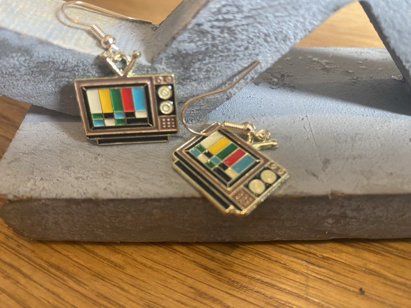 Vintage Zinc Alloy Drop Earrings In The Style Of A Retro TV/Testcard