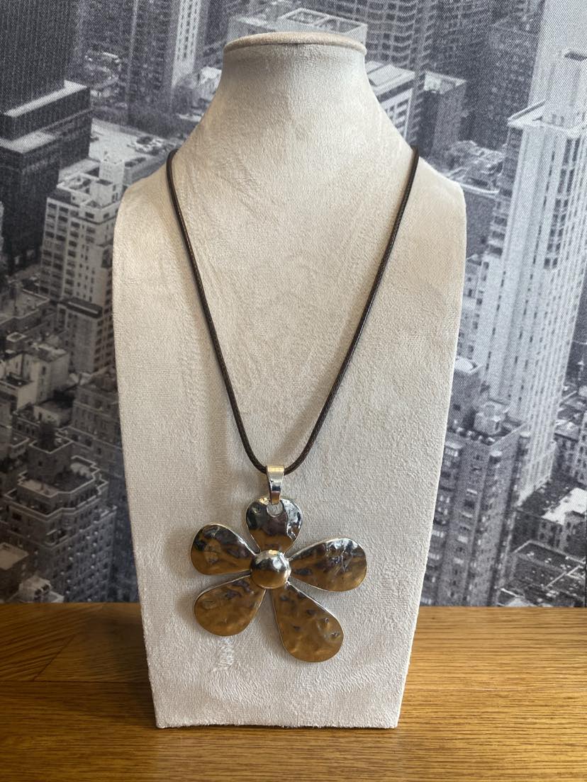Silver Coloured Flower With Brown Cord