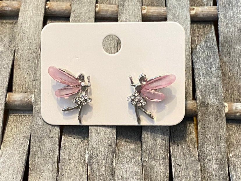 Fairy Shaped Stud Earrings With Pink Wings