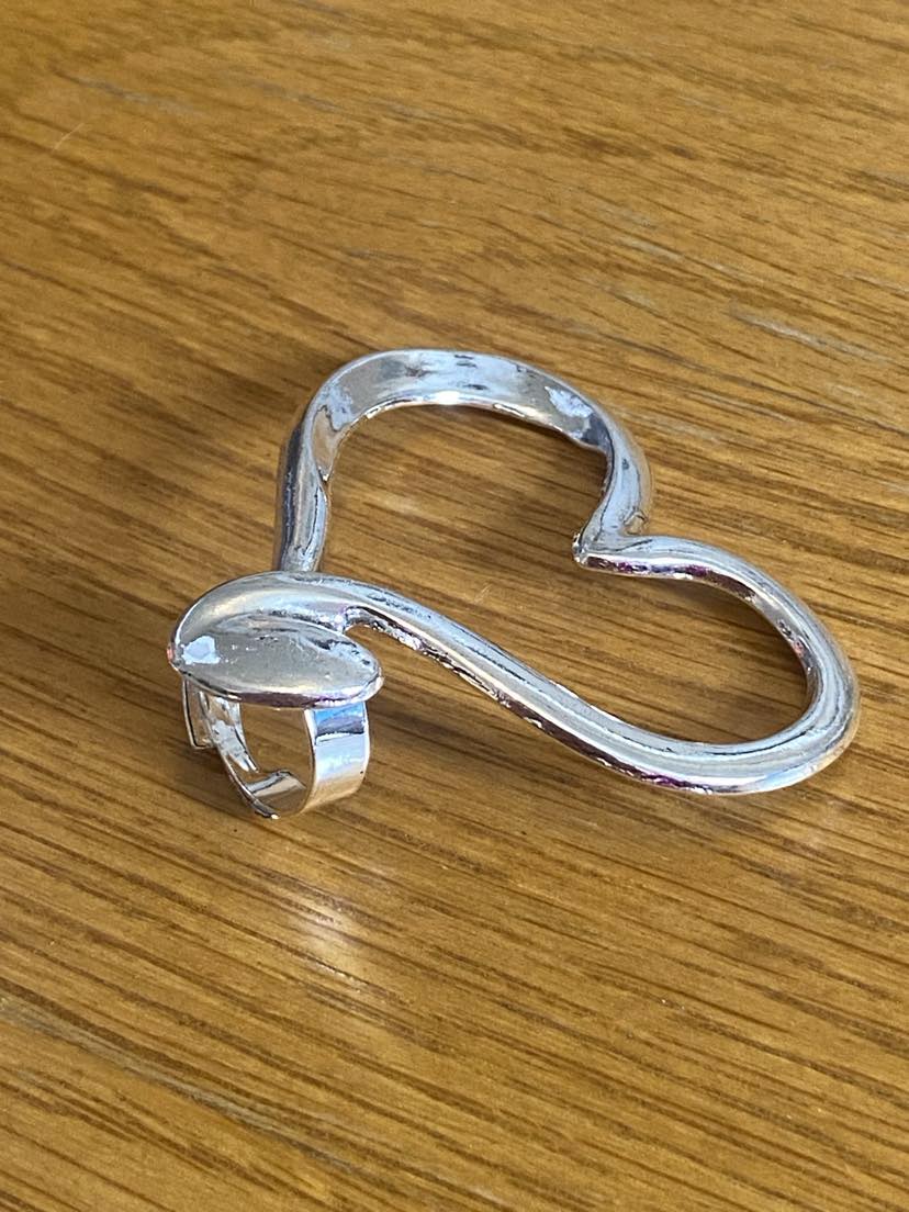 Stunning Adjustable Silver Coloured Large Heart Ring