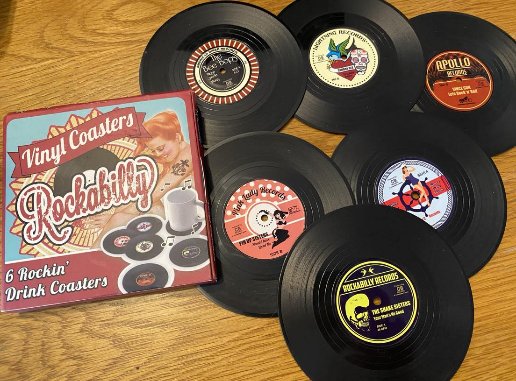 Set Of 6 Drinks Coasters In A Retro Vinyl Design