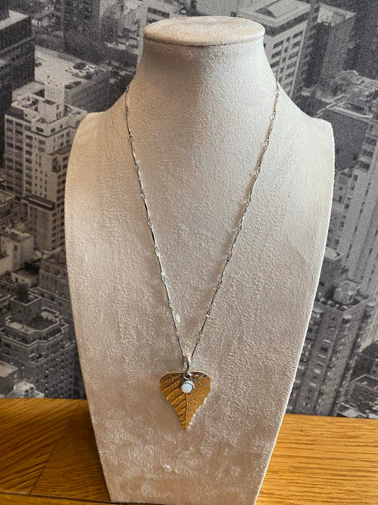 Silver Coloured Leaf Design Pendant with Chain