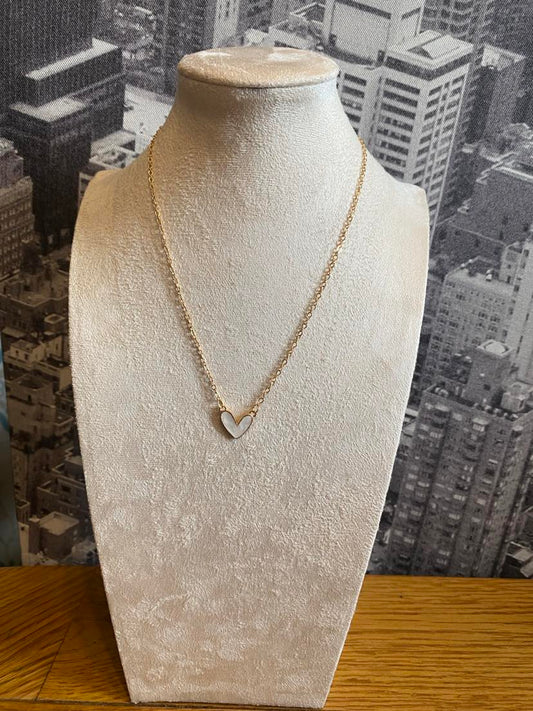 White Love Heart On A Simple Golden Coloured Chain