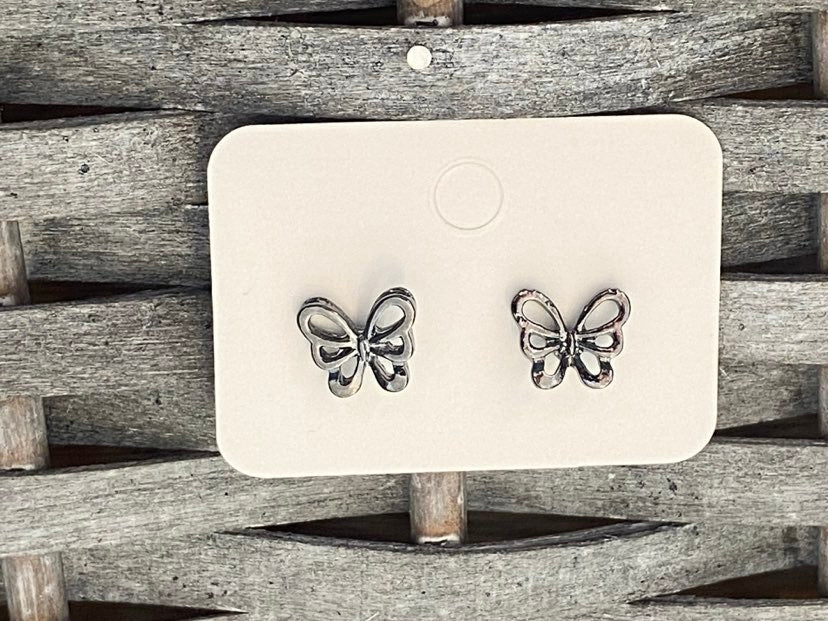 Shiny Silver Coloured Hollow Butterfly Studs