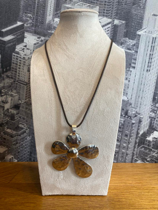 Silver Coloured Flower With Brown Cord
