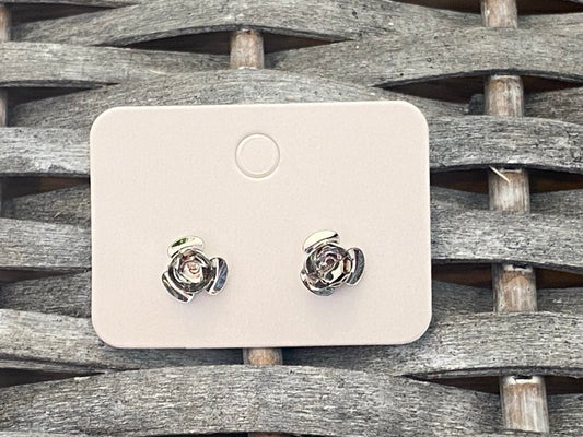 Silver Coloured Rose Design Studs