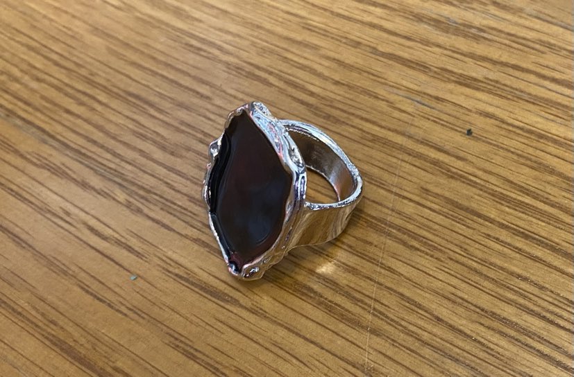 Statement Black Coloured Stone Set Into Silver Coloured Ring