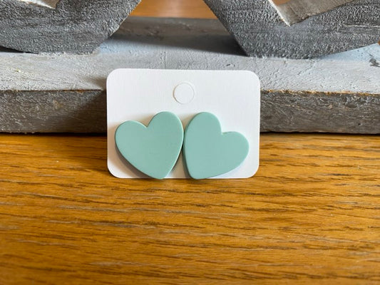 Duck Egg Coloured Resin Heart Shaped Studs