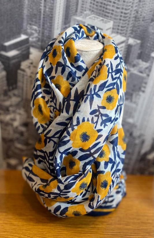 Stylish Floral Printed Scarf With Tassels