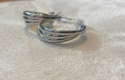 Silver Stud Hoops With A Linear Pattern
