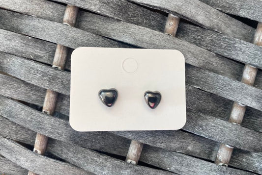 Heart Shaped Studs In A Dark Steel Colour