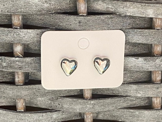 Shiny Silver Coloured Heart Shaped Studs