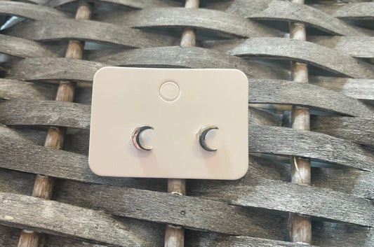 Silver Coloured Crescent Moon Studs