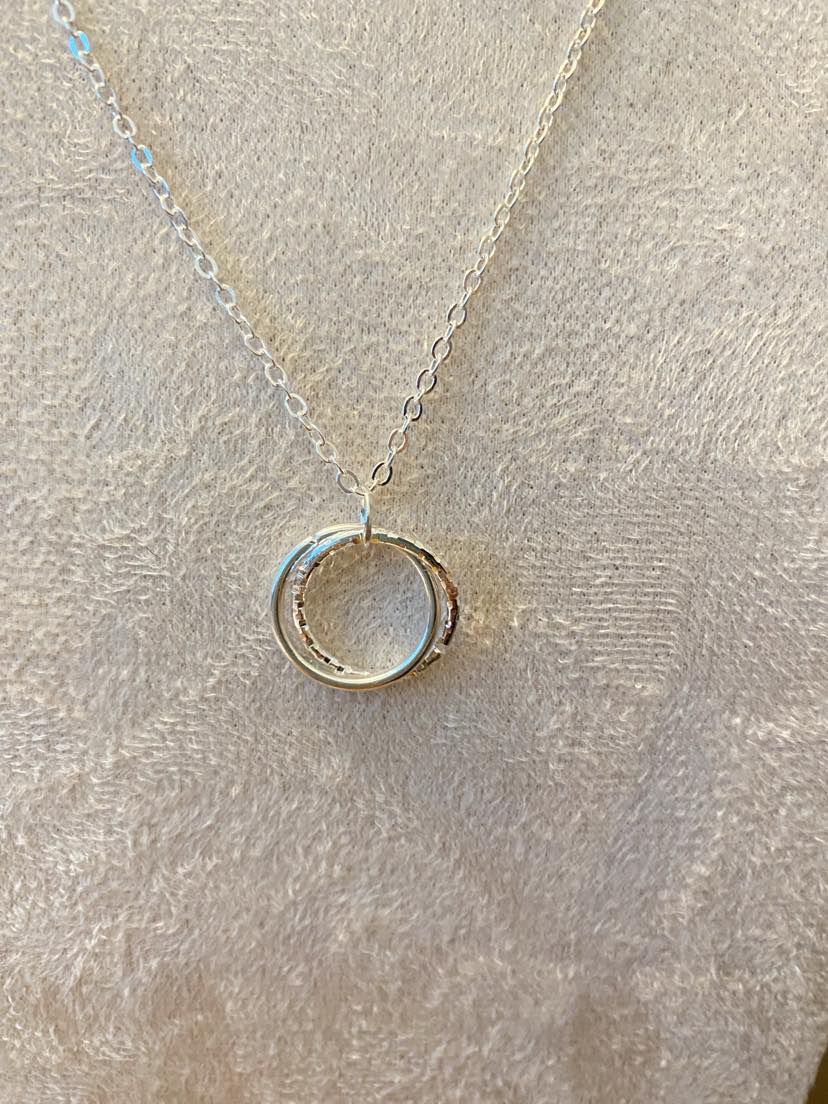 Sister Ring Pendant On Chain - Silver Coloured