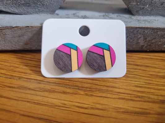 Round Geometric Style Multicoloured Resin Earrings - Pink