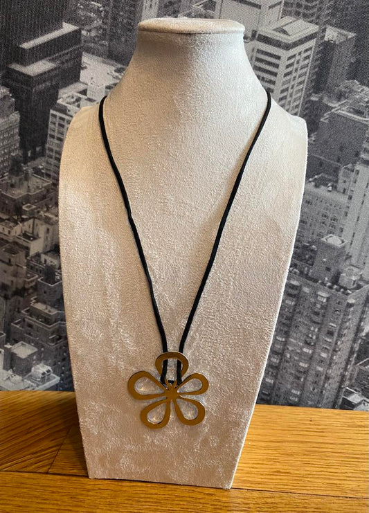Large Silver Coloured Hollow Flower With Leather Type Cord