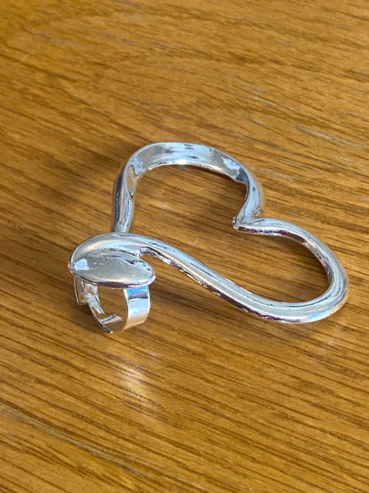 Stunning Adjustable Silver Coloured Large Heart Ring